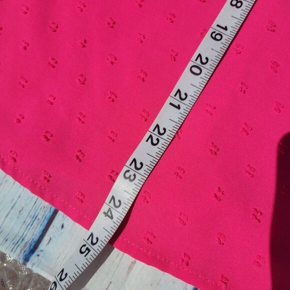 Women's Hot Pink Swiss Dot Lace V-Neck Short Sleeve Blouse Tops Size Large - Picture 15 of 15